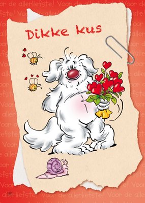 Dikke Kus Geïllustreerde Hond Met Hartjes Kaart