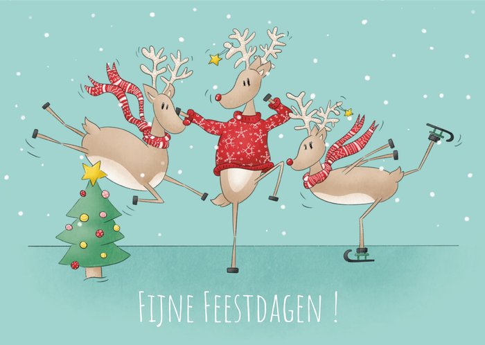 Studio Fred Illustraties | Kerstkaart | Schaatsende rendieren