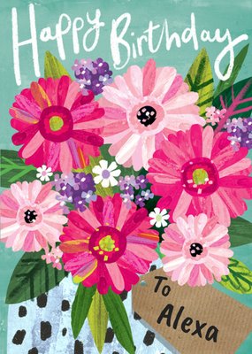 Kleurrijk Geïllustreerd Bloemenboeket Verjaardag Kaart
