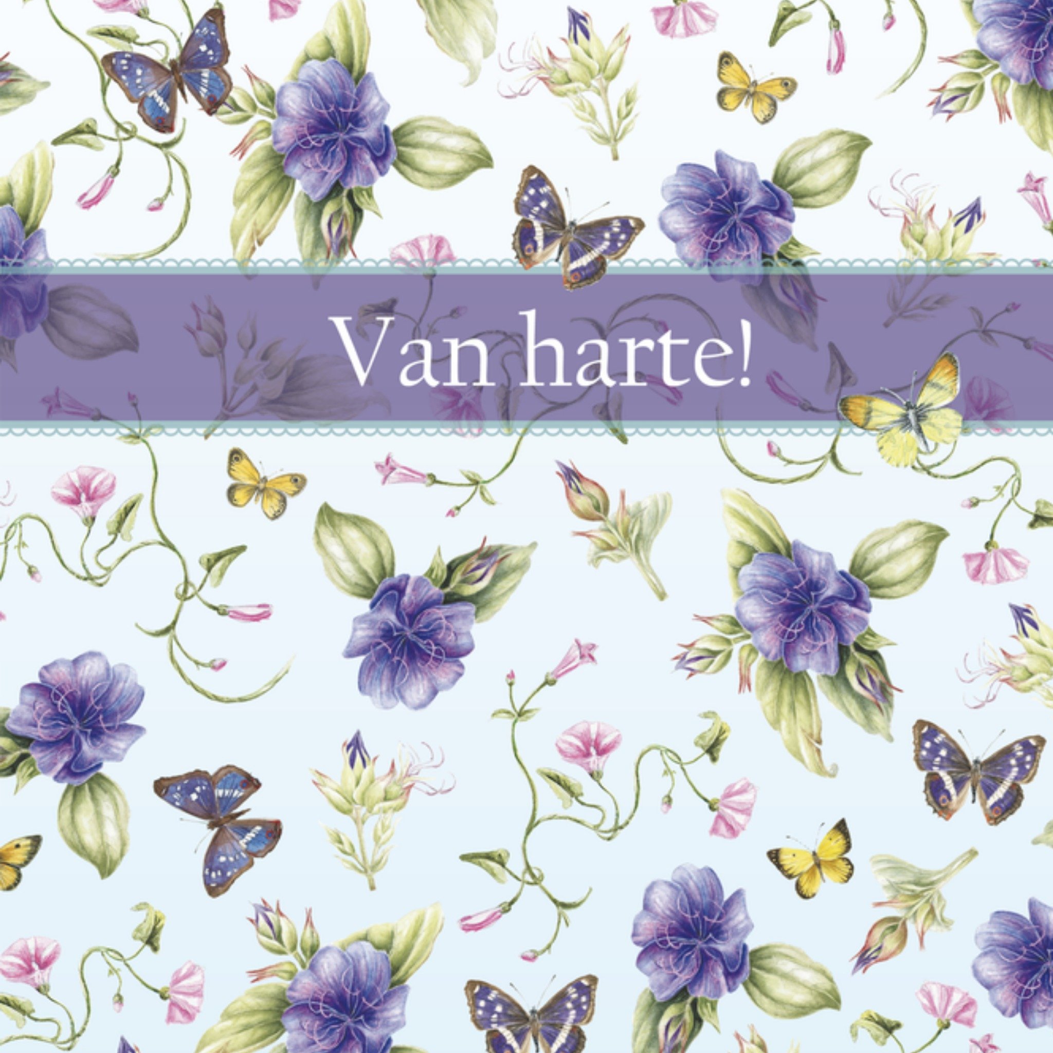 Felicitatiekaart met bloemen en vlinders Vierkante Kaart Janneke Brinkman