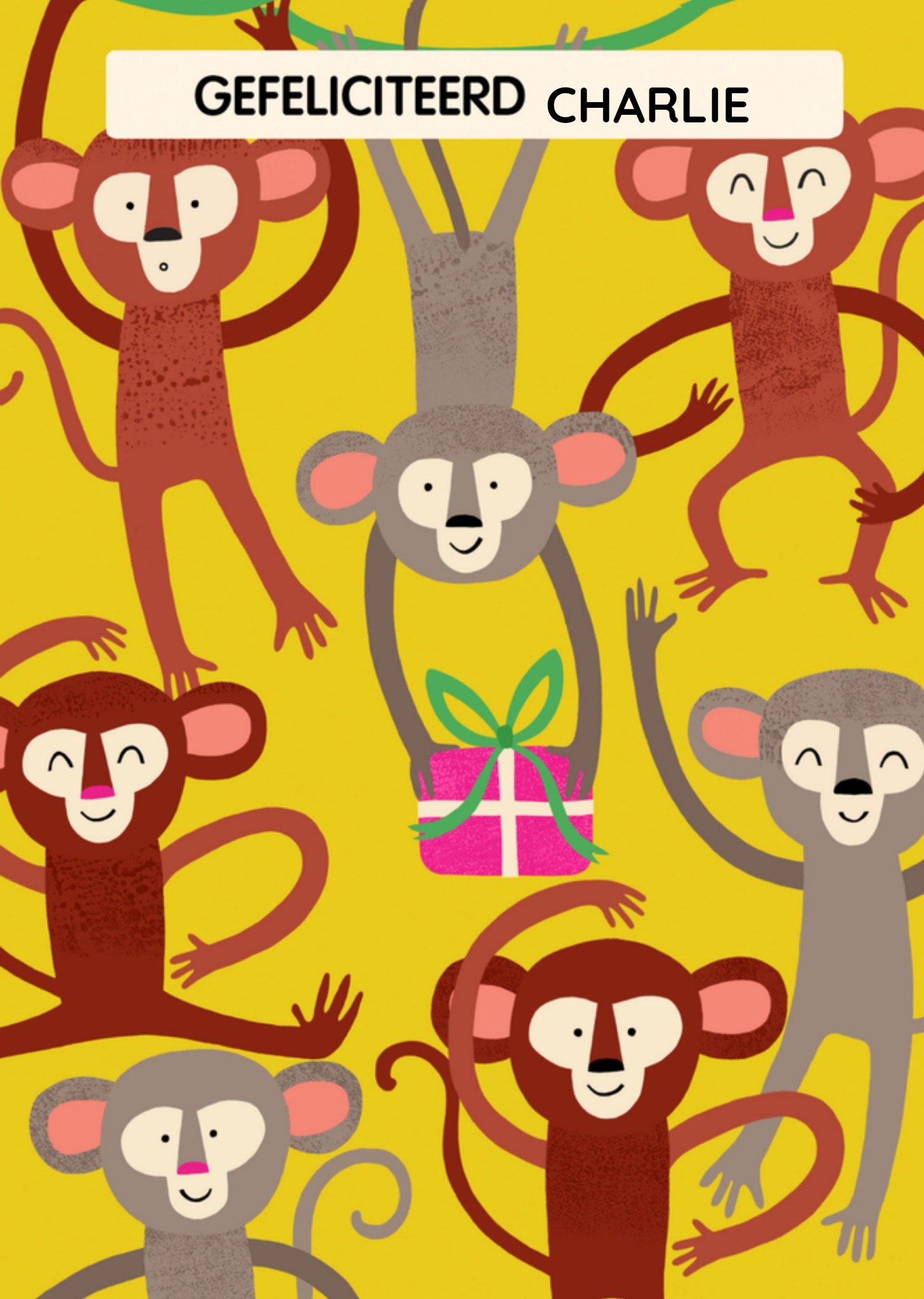 Verjaardagskaart aap met naam Kaart Greetz