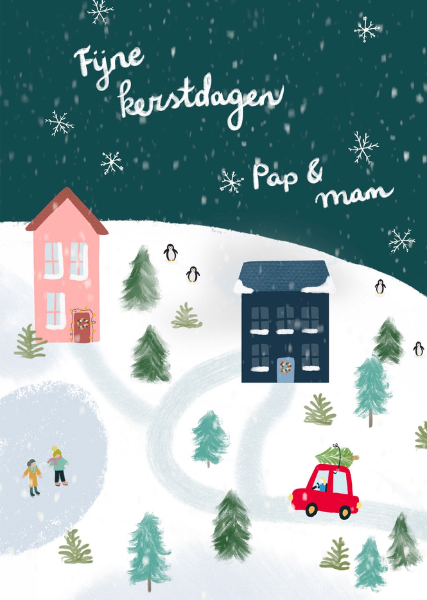 Greetz Kerstkaart Feestelijke huisjes Ouders Standard Card