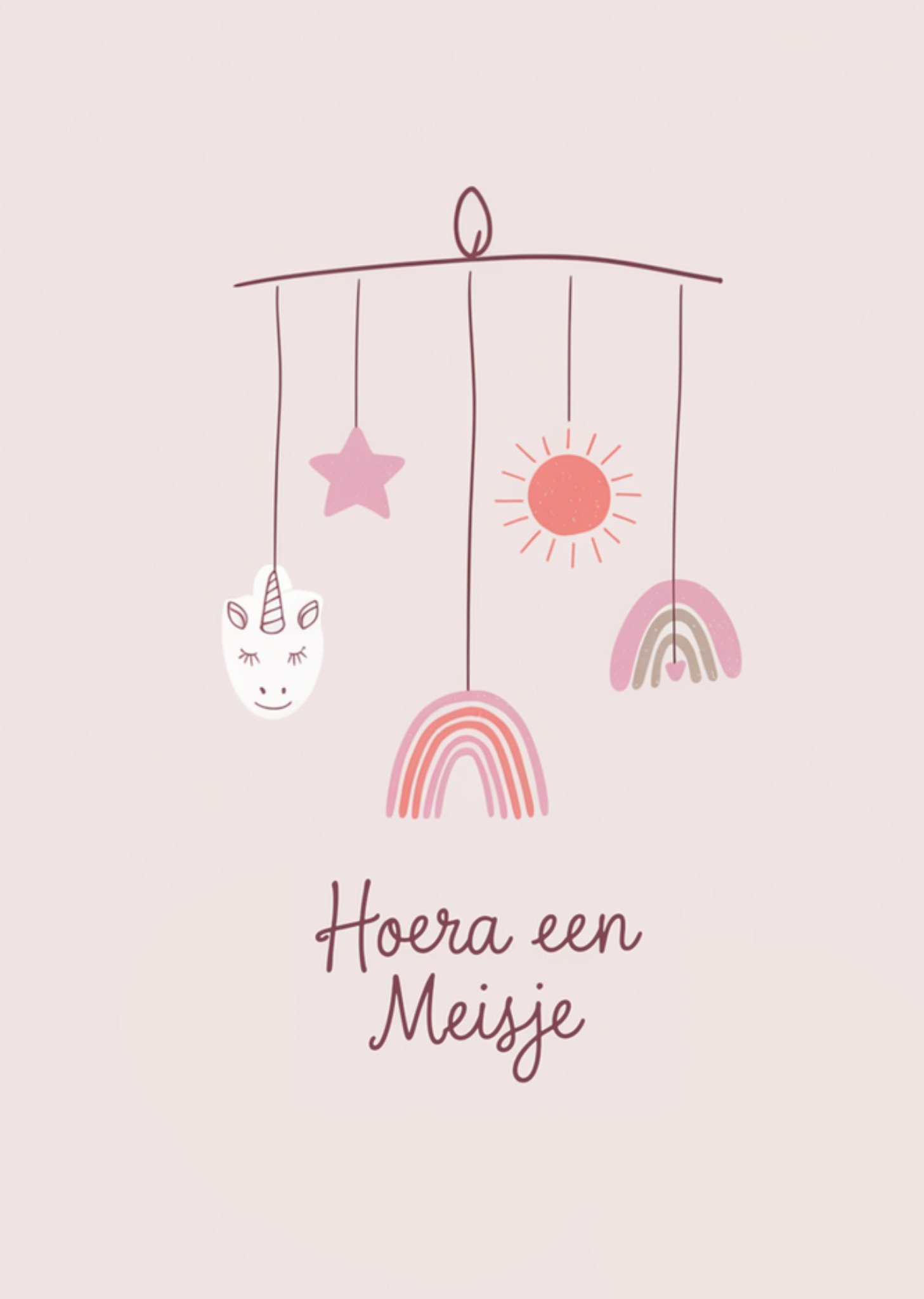 Geboortekaart Hoera een Meisje Geïllustreerde babymobiel Kaart Greetz