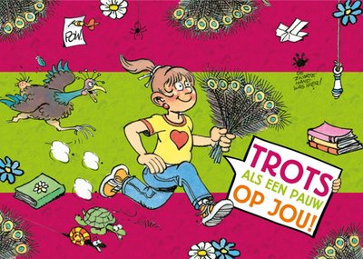 Trots Als Een Pauw Op Jou Geïllustreerd Meisje Met Pauwenveren Kaart