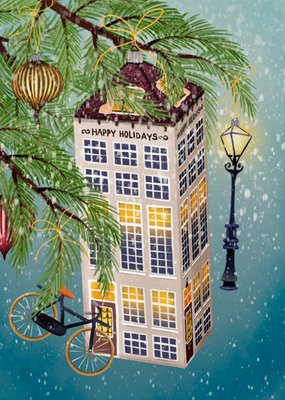 Greetz | Kerstkaart | huis | fiets | kerstboom