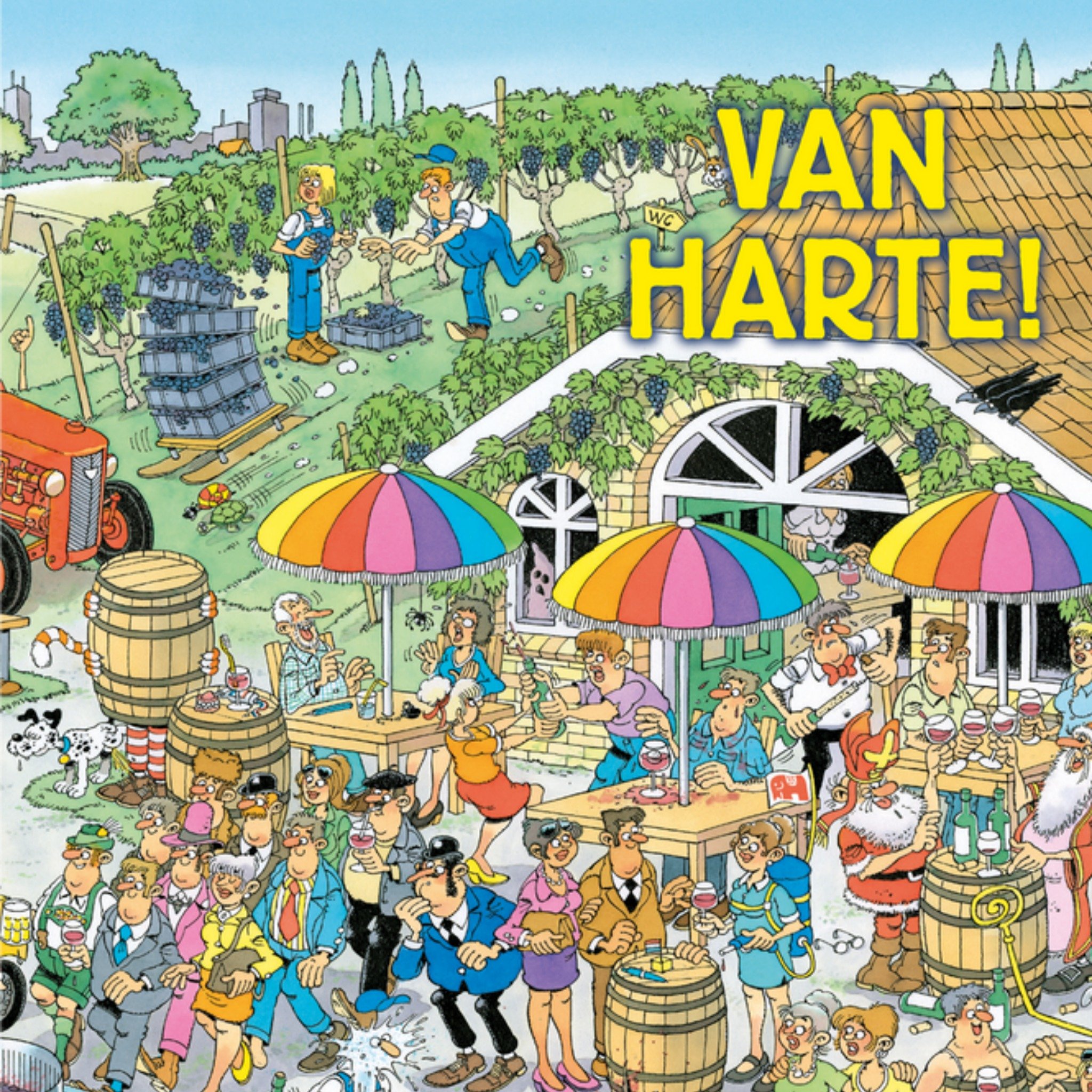 Jan van Haasteren - Verjaardagskaart - Wijn - Van harte!