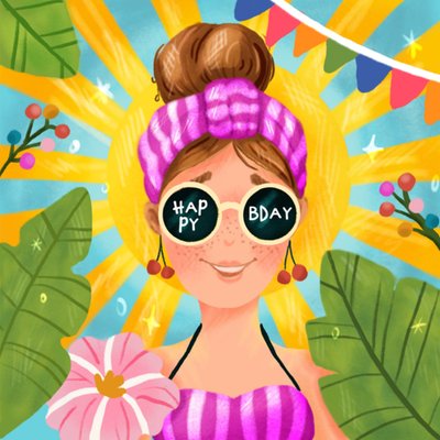 Aniet Illustration | Verjaardagskaart | Happy Bday | Tropical Lady