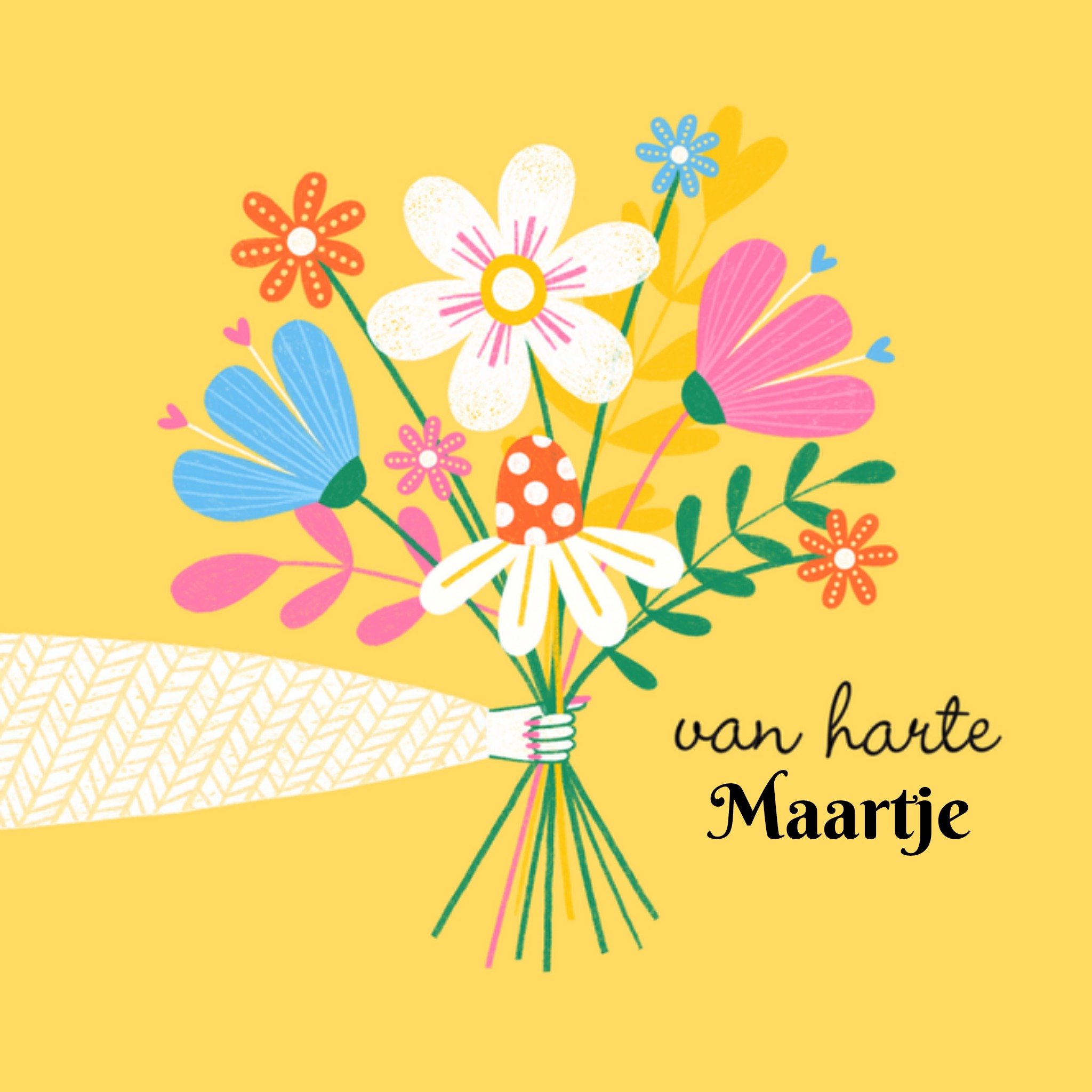 Verjaardagskaart Bloemen boeket Met naam Vierkante Kaart Marieke Witke