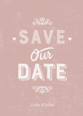 Save Our Date Roze Textuur Typografisch Bruiloft Kaart