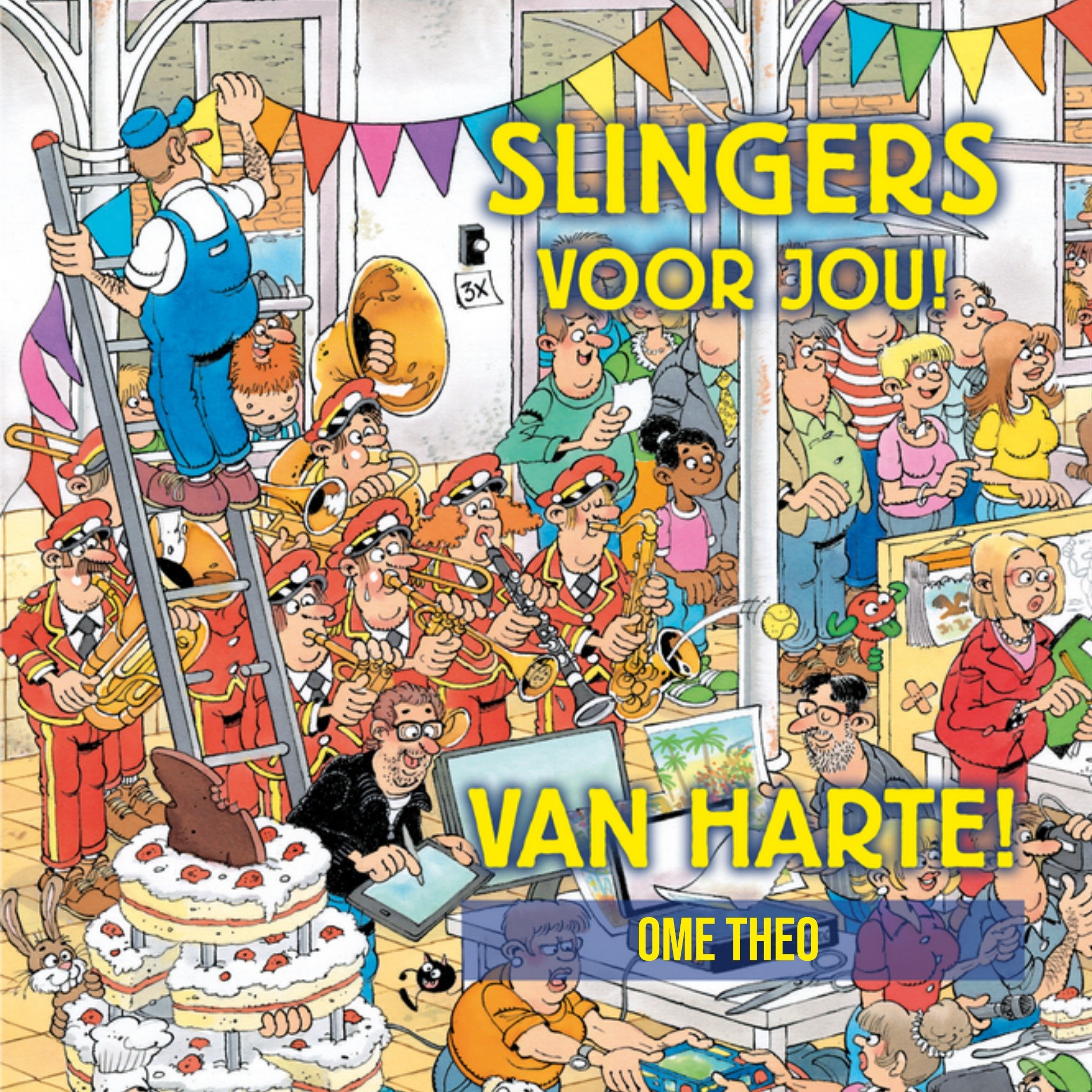 Verjaardagskaart Slingers voor jou! Vierkante Kaart Jan van Haasteren