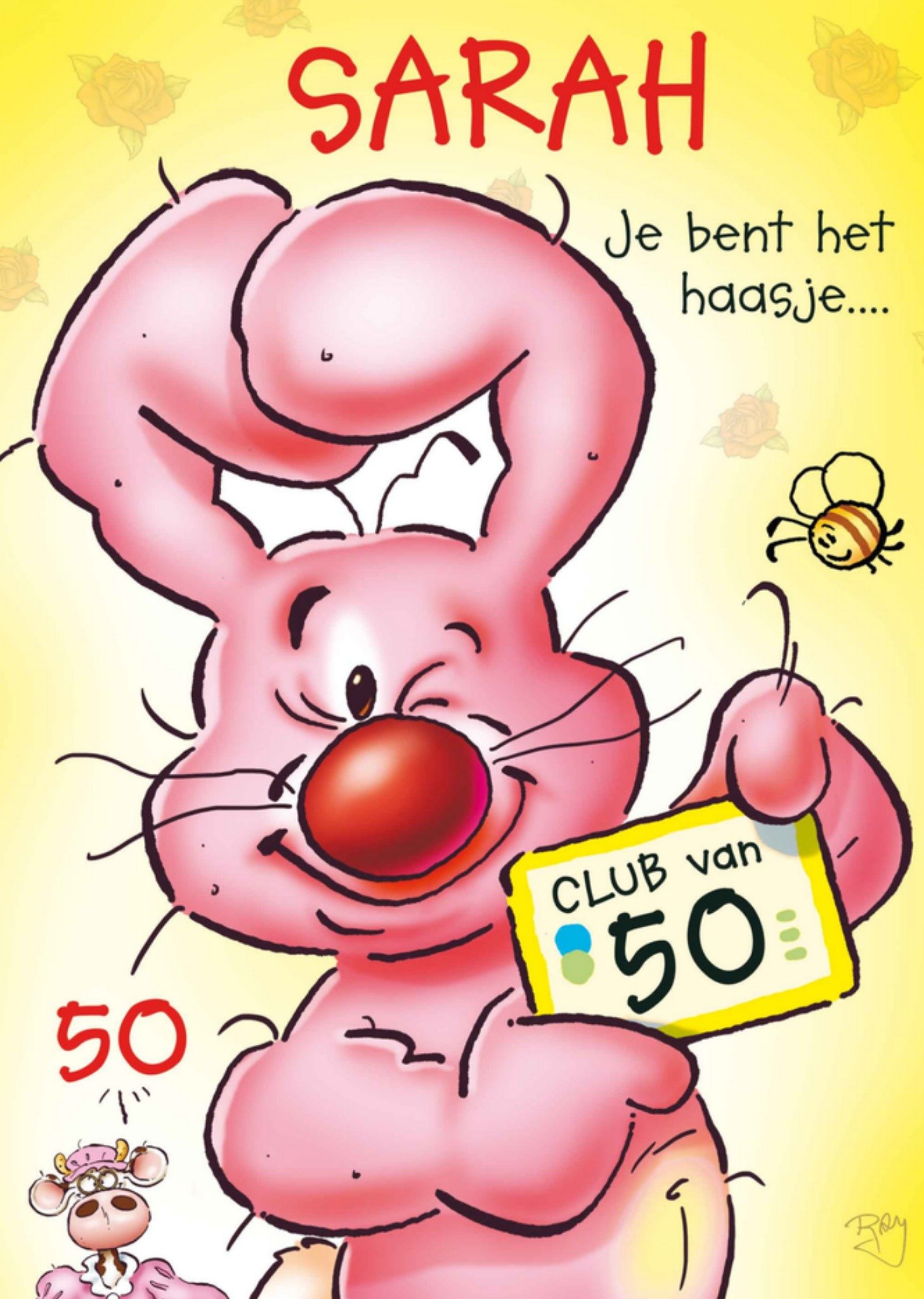 Verjaardagskaart 50 jaar konijn Doodles