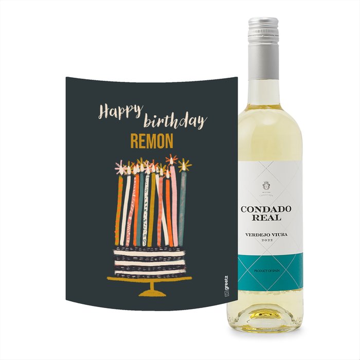 Condado Real | Verdejo - Viura | Happy Birthday met eigen naam | 750 ml