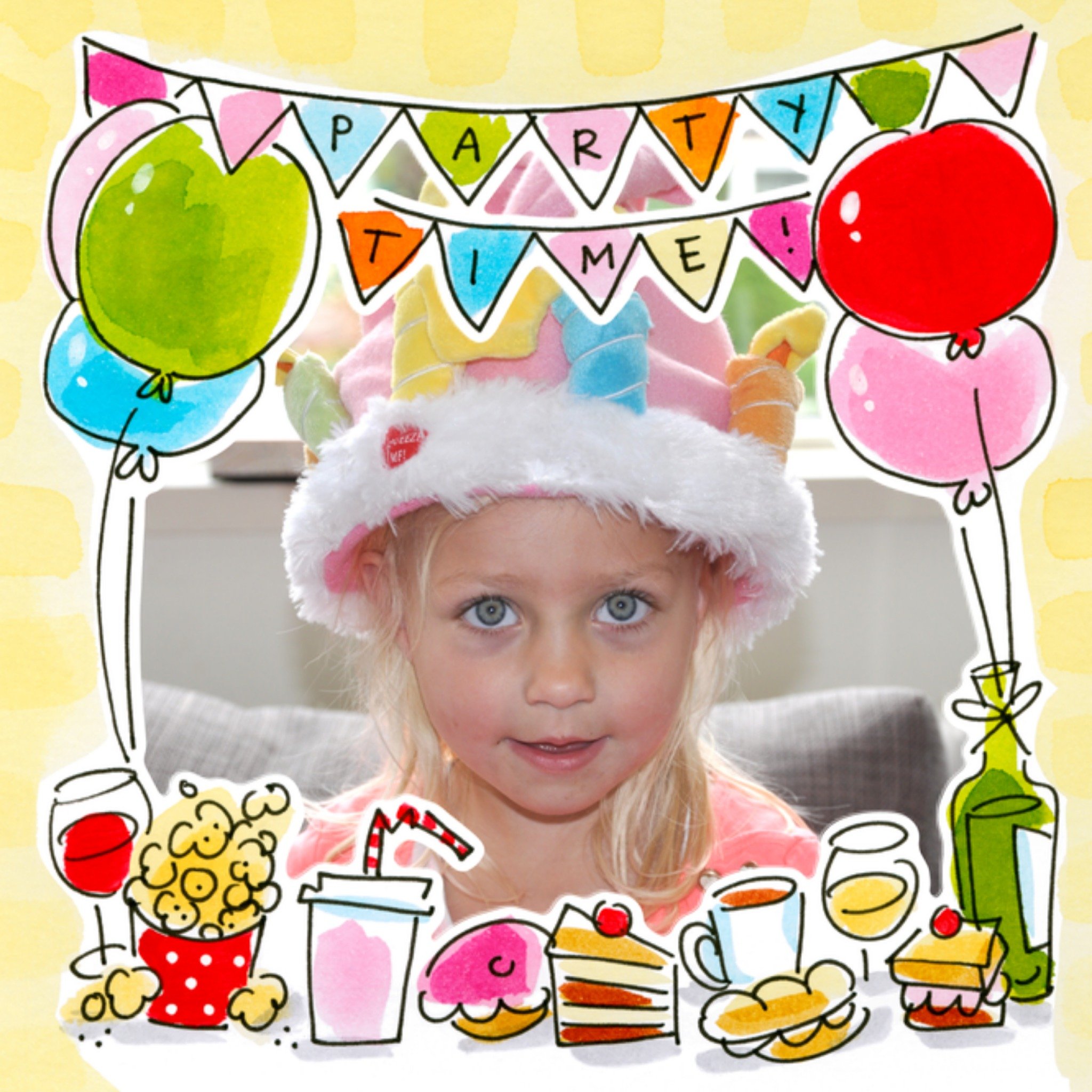 Uitnodiging kinderfeestje Foto Slingers Vierkante Kaart Blond Amsterdam