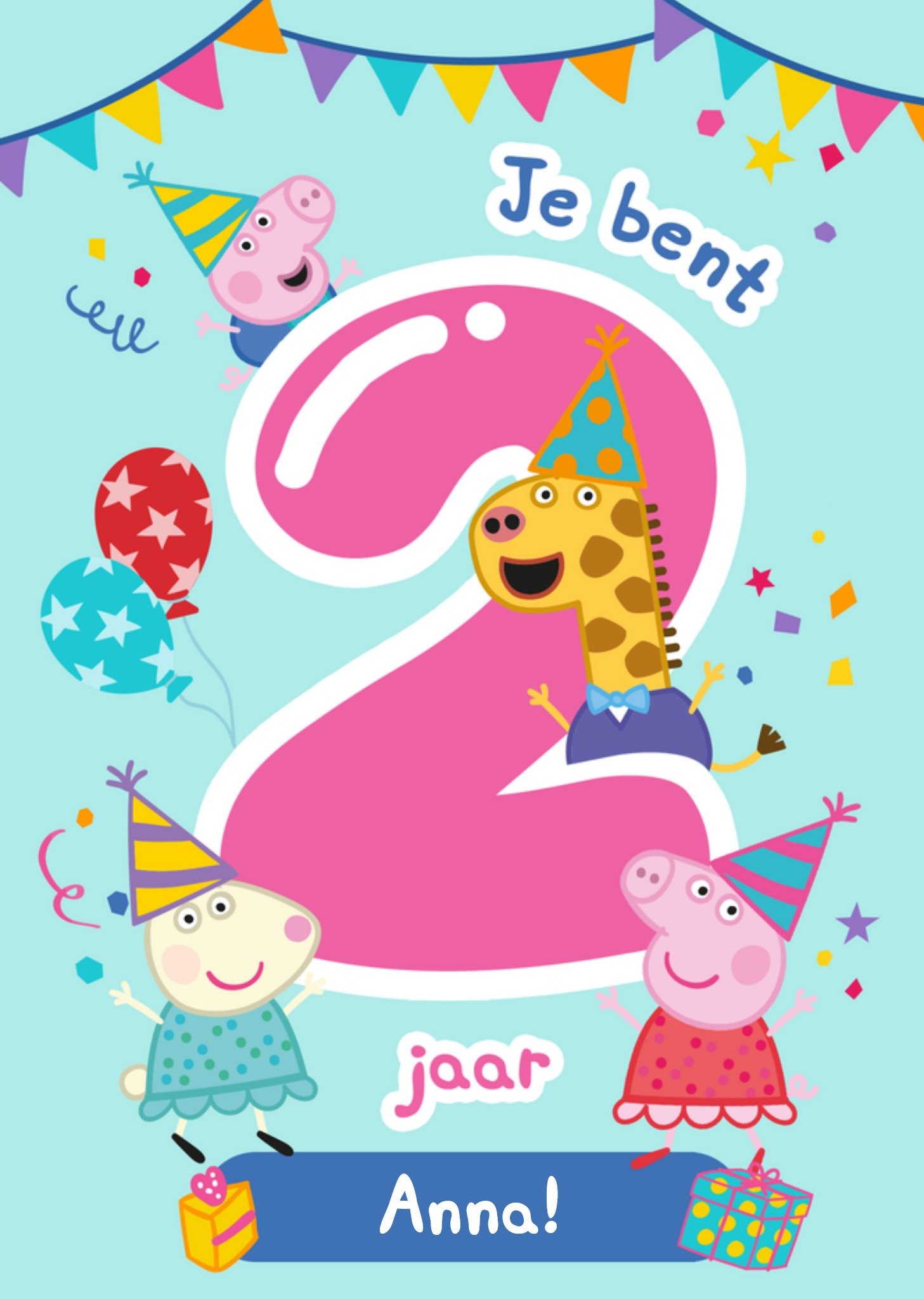 Verjaardagskaart Je Bent 2 Jaar Aanpasbare tekst Kaart Peppa Pig