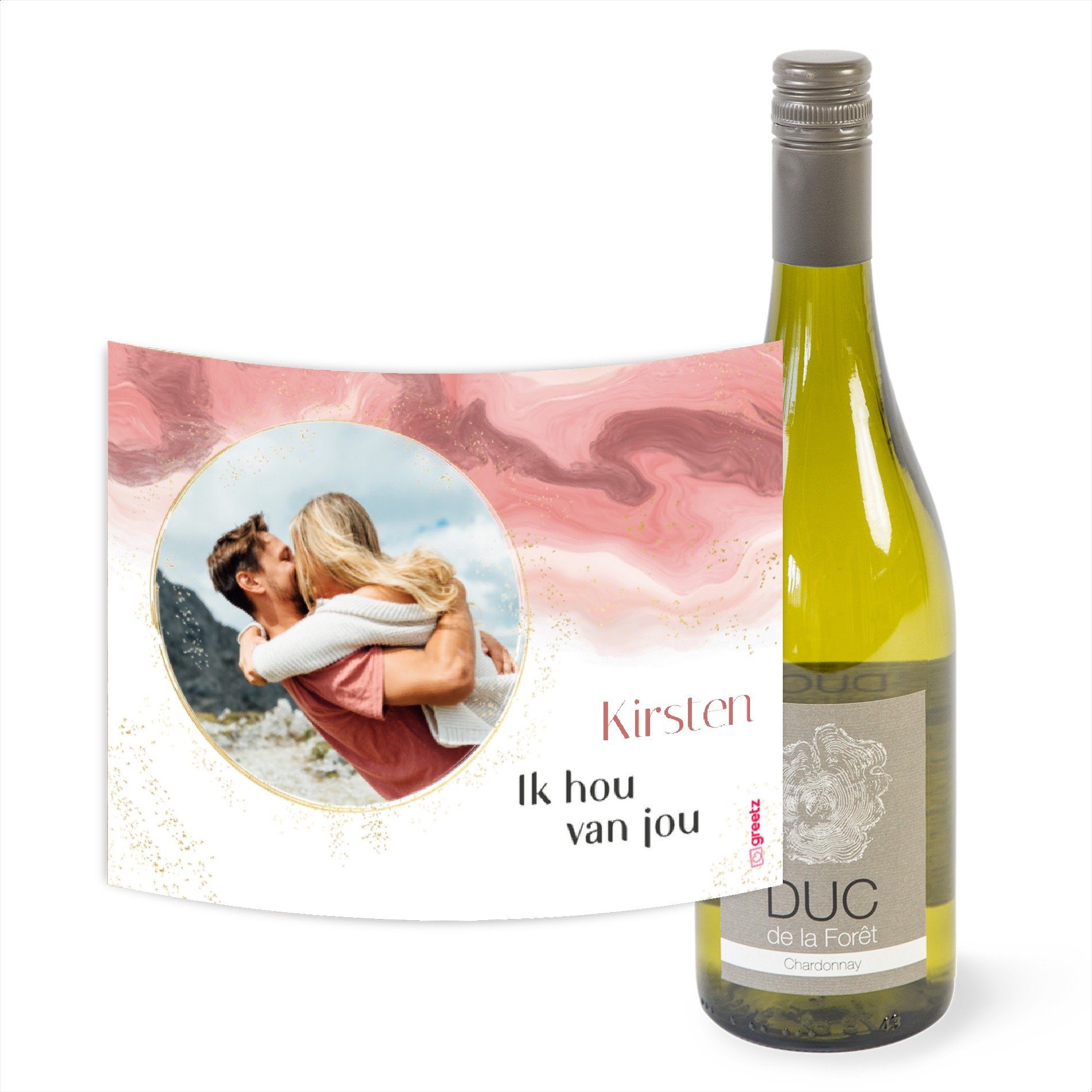 Duc de la Foret Chardonnay Love met eigen tekst en foto 750 ml Drankcadeaus Duc de la Forêt