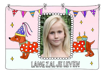 Sandysign Lang Zal Je Leven Geïllustreerde Teckel Foto Upload Verjaardagksaart
