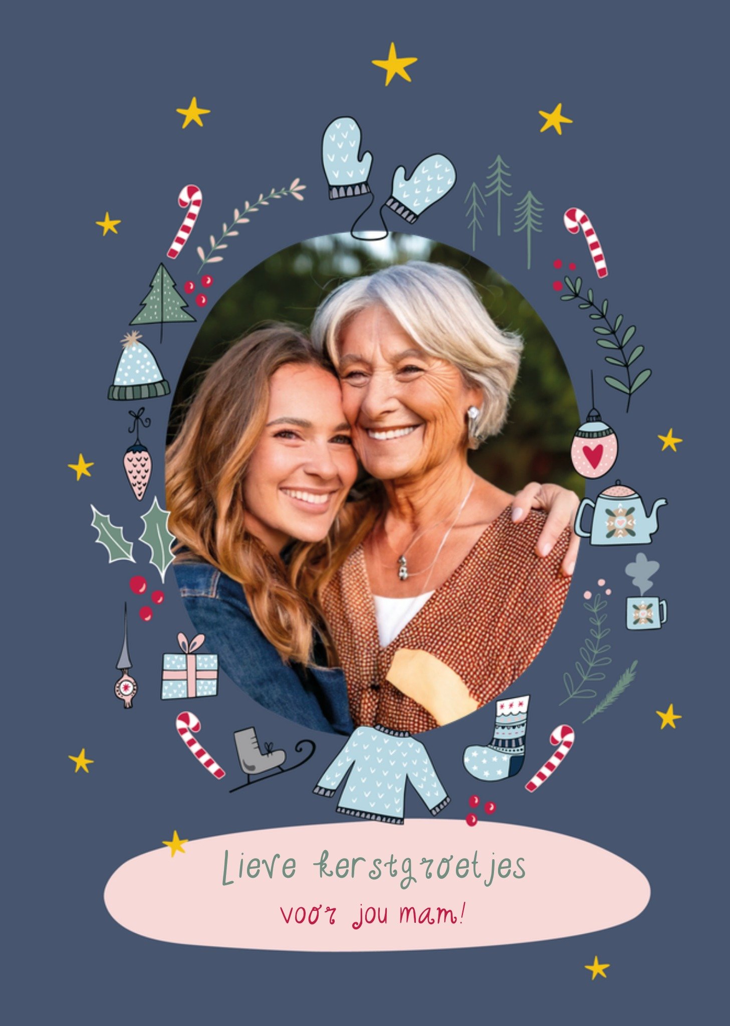 Funny Side Up Kerstkaart Lieve Kerstgroetjes Voor Jou Mam Aanpasbare foto enn tekst Standard Card