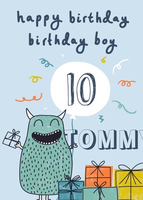 Geïllustreerd Monster Voor Jongen 10e Verjaardag Kaart