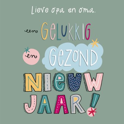 Een Gelukkig En Gezond Nieuw Jaar Kleurrijk Typografisch Opa En Oma Kaart