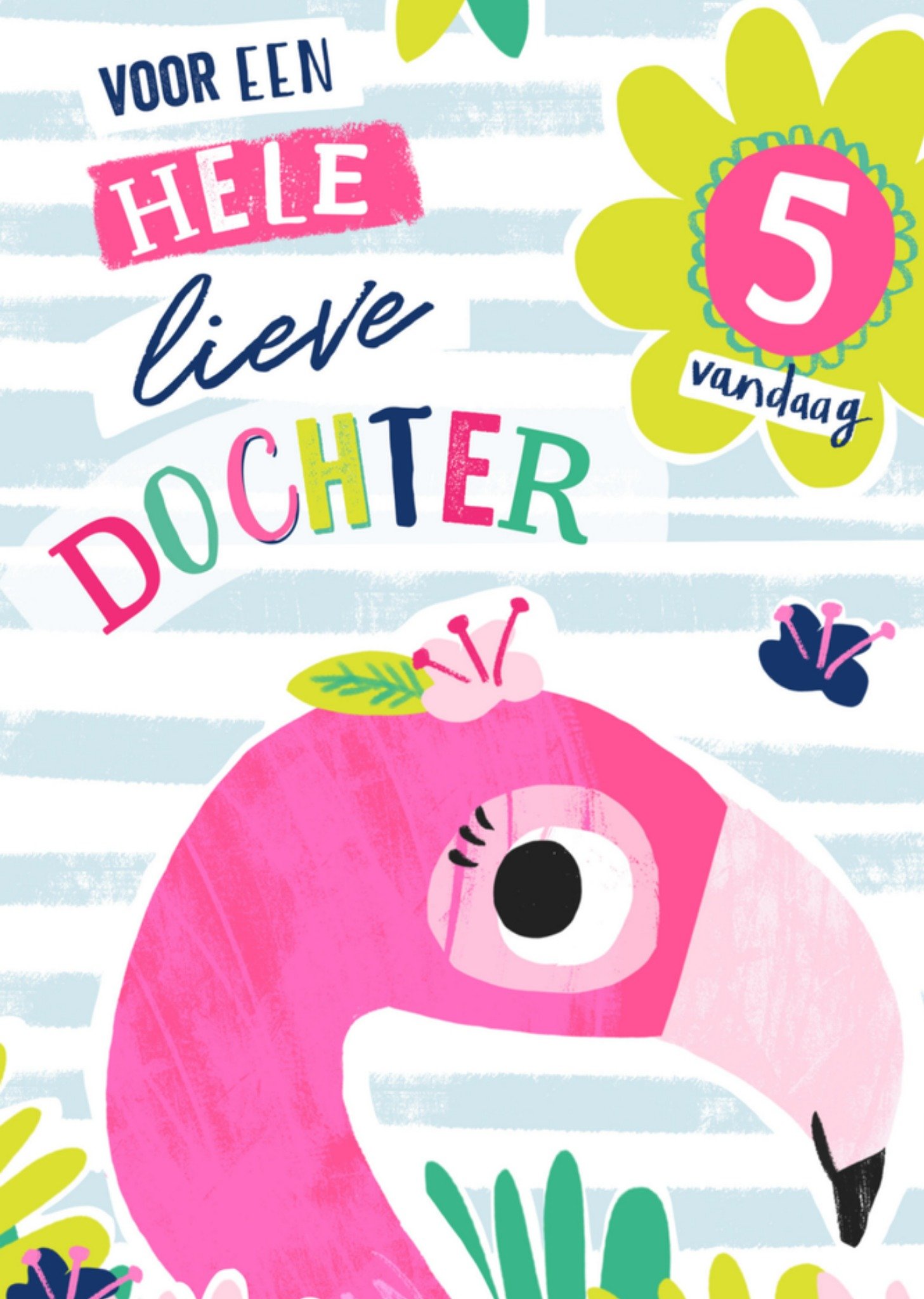 Verjaardagskaart flamingo met leeftijd Kaart Greetz