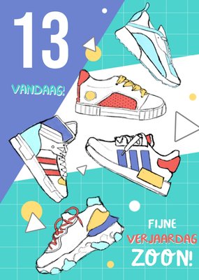 Geïllustreerde Sneakers Zoon 13e Verjaardag Kaart