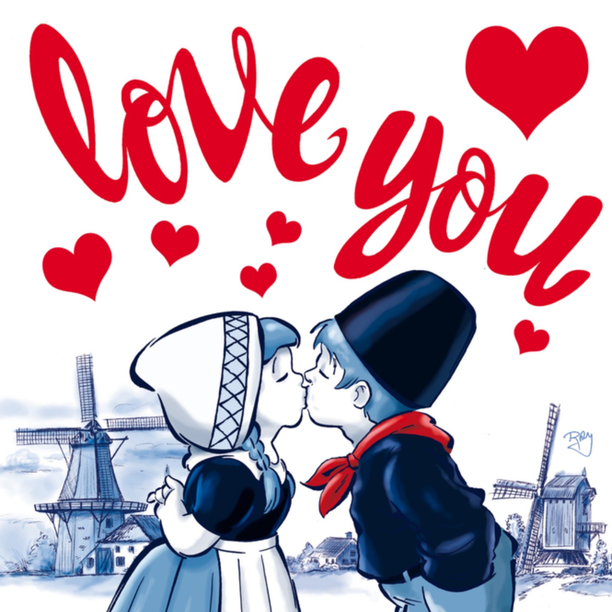 Valentijnskaart Love you Vierkante Kaart Old Dutch