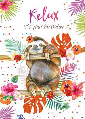 Relax It's Your Birthday Geïllustreerde Luiaard Kaart