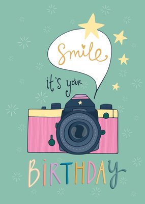 Funny Side Up Smile It's Your Birthday Geïllustreerd Camera Verjaardagskaart