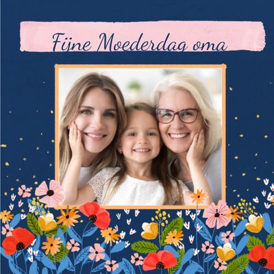 Geïllustreerde Bloemen Foto Upload Oma Moederdag Kaart