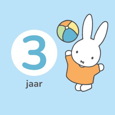 Miffy | Verjaardagskaart | 3 jaar | Aanpasbare tekst