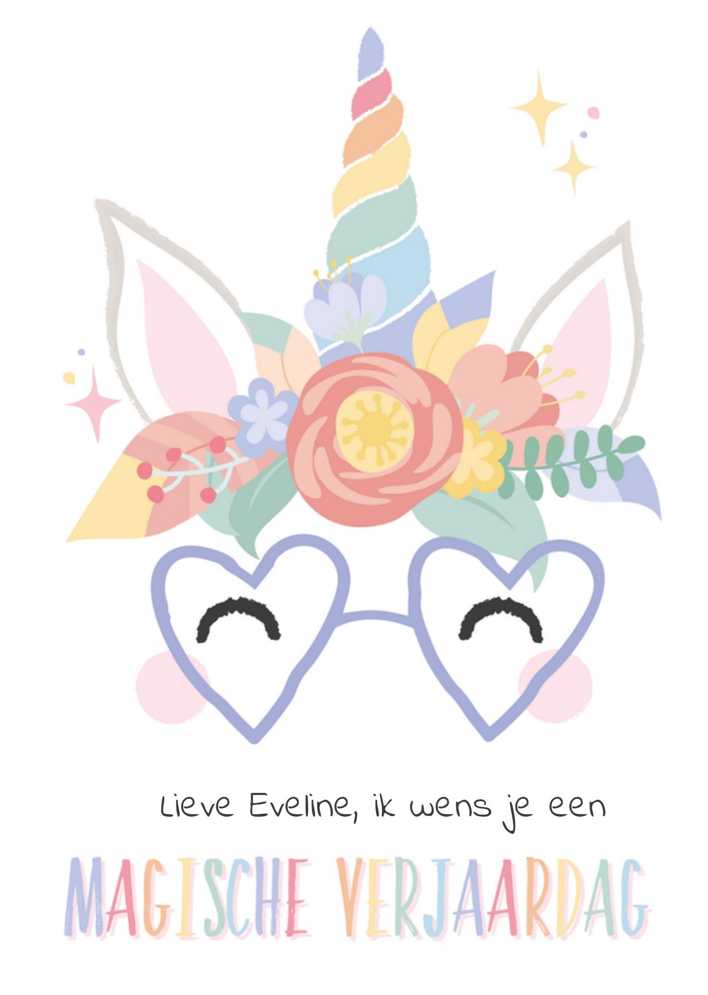 Verjaardagskaart eenhoorn naam Kaart Tante Kaartje