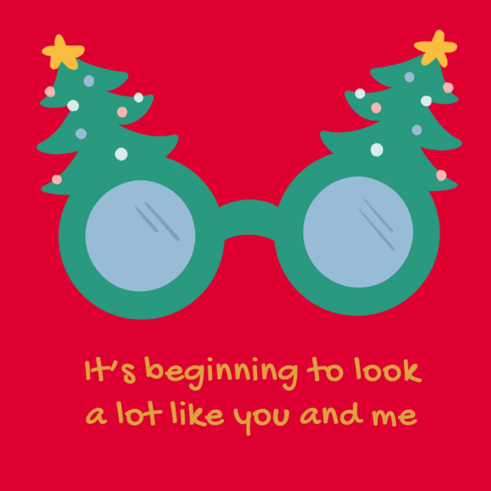 Greetz Kerstkaart You and me Kerstboom bril Vierkant
