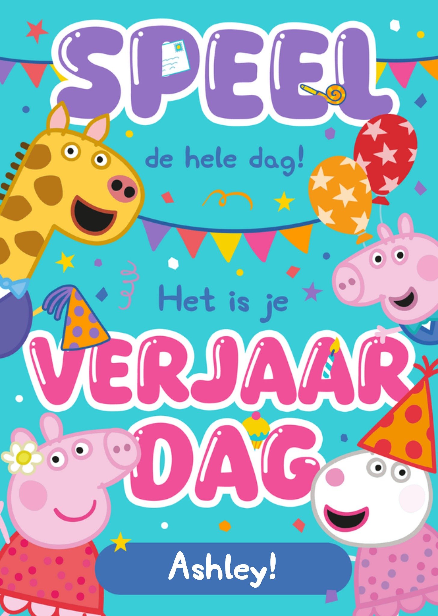 Verjaardagskaart Speel De Hele Dag! Het Is Je Verjaardag Aanpasbare tekst Kaart Peppa Pig