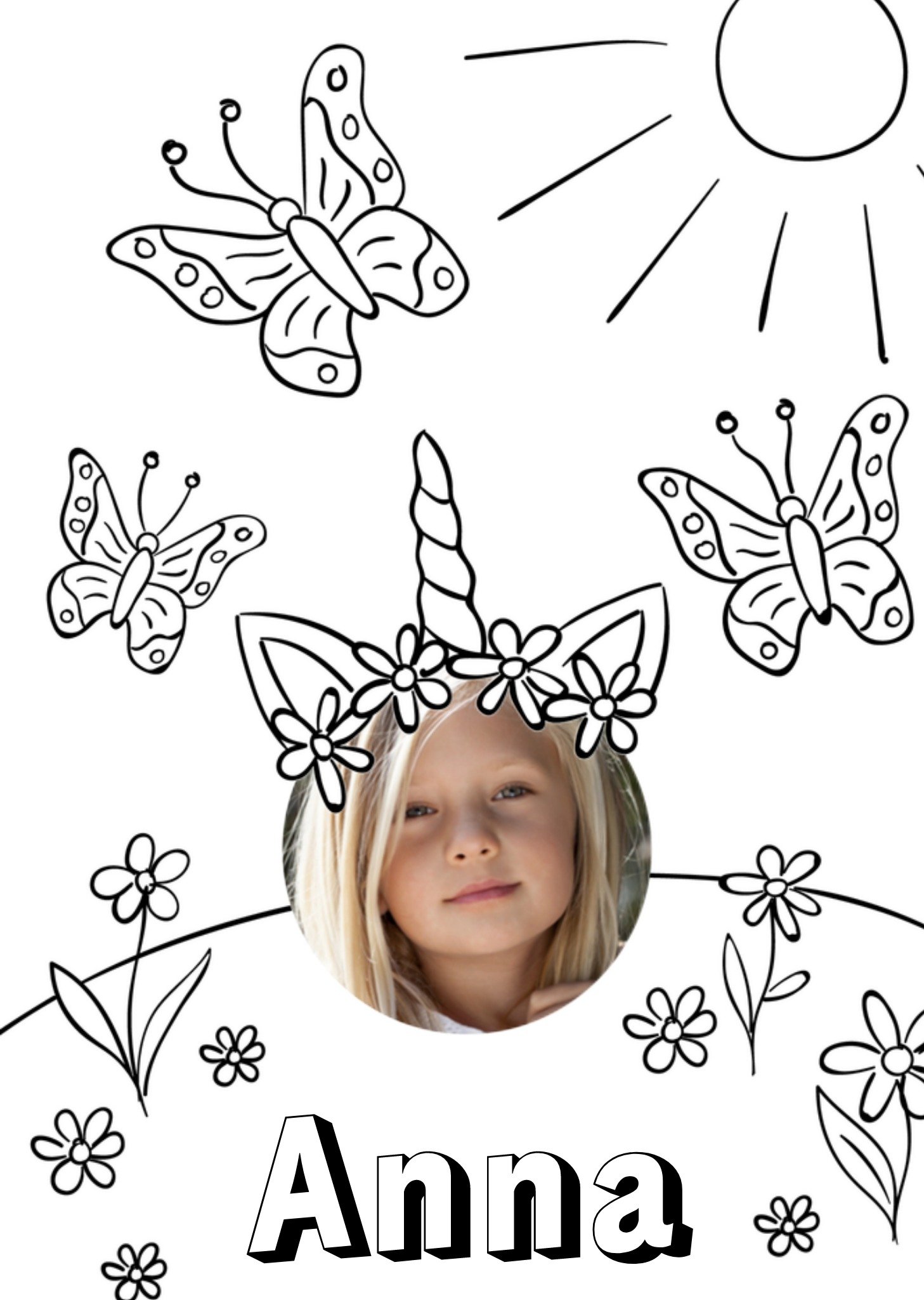 Kleurplaatkaart Unicorn Foto Naam Kaart Greetz