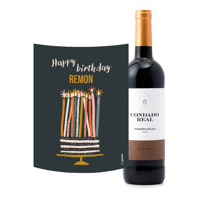 Condado Real | Tempranillo Tinto | Happy Birthday met eigen naam | 750 ml