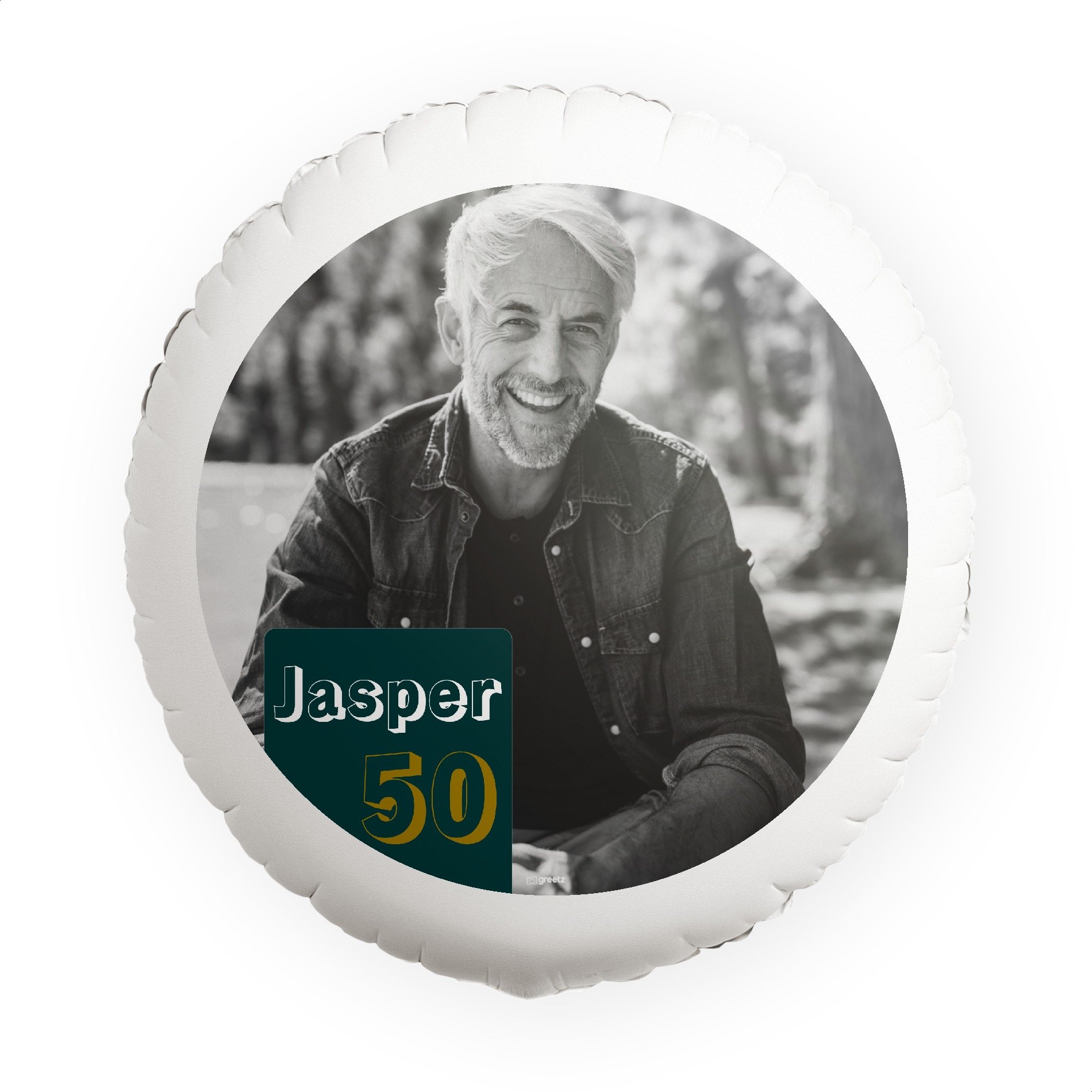 Ballon 50 jaar! met eigen foto en leeftijd Greetz