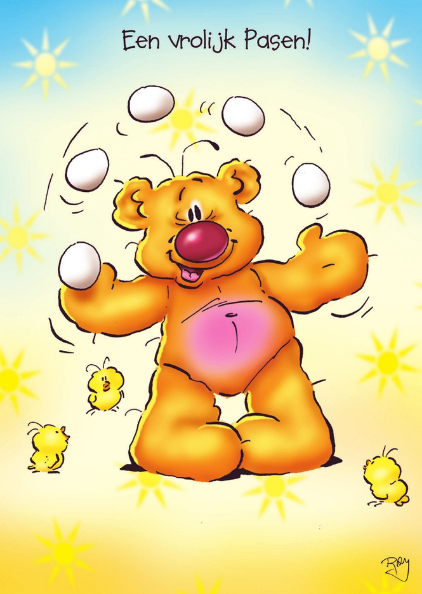 Paaskaart beer eieren Kaart Doodles