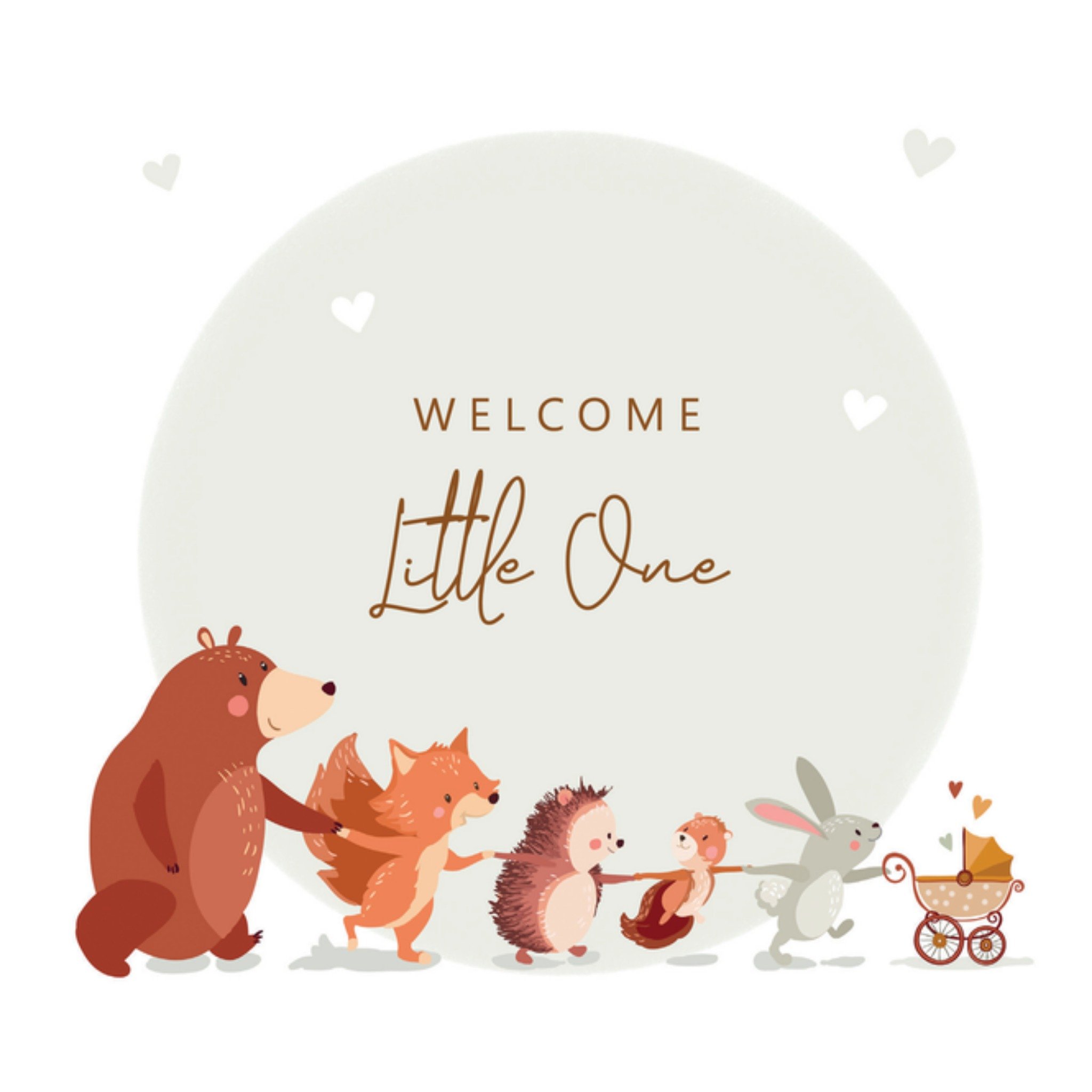 Aniet Illustration Geboortekaart Welcome Little One Illustrated Animals Vierkant