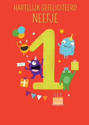 Geïllustreerde Monsters Neefje 1e Verjaardag Kaart