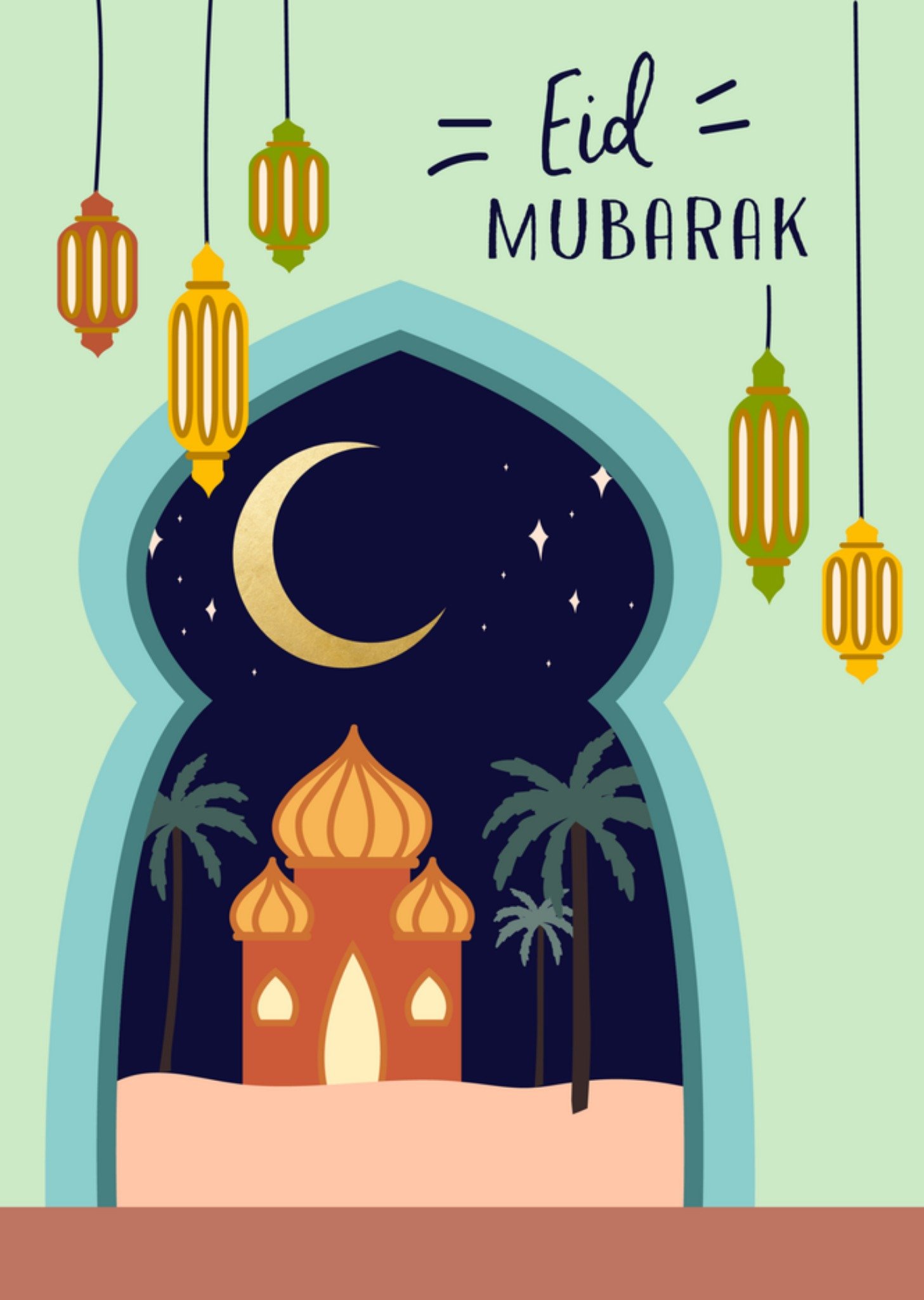 Eid Mubarak kaart Ilustratie Greetz