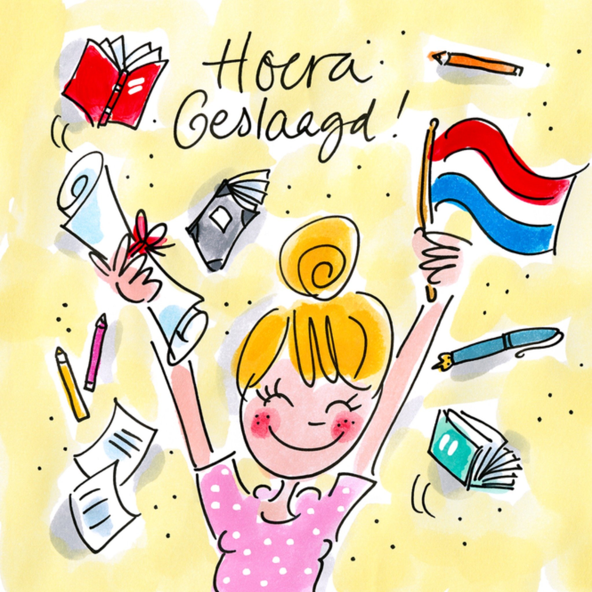 Geslaagdkaart Hoera geslaagd! Vierkante Kaart Blond Amsterdam