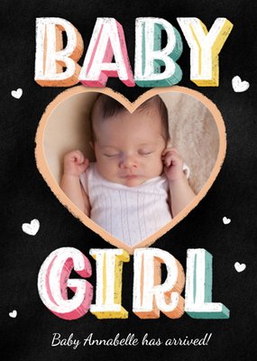 Krijtbord Typografisch Babymeisje Hart Foto Upload Geboorte Kaart