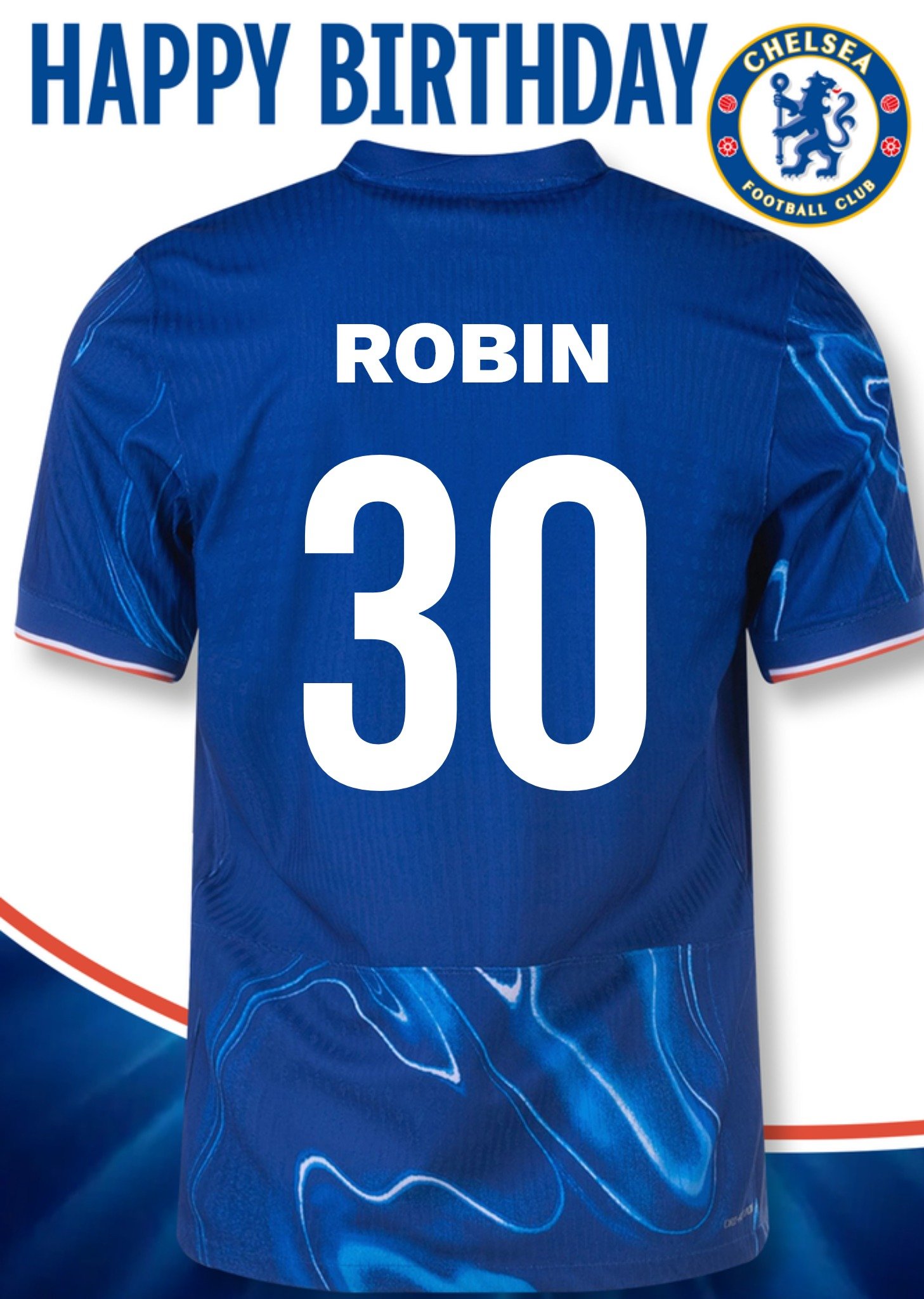 F. C Verjaardagskaart Voetbal Shirt Met naam en leeftijd Kaart Chelsea