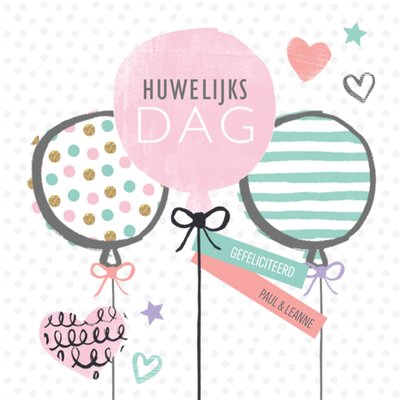 Geïllustreerde Ballonnen Huwelijksdag Kaart