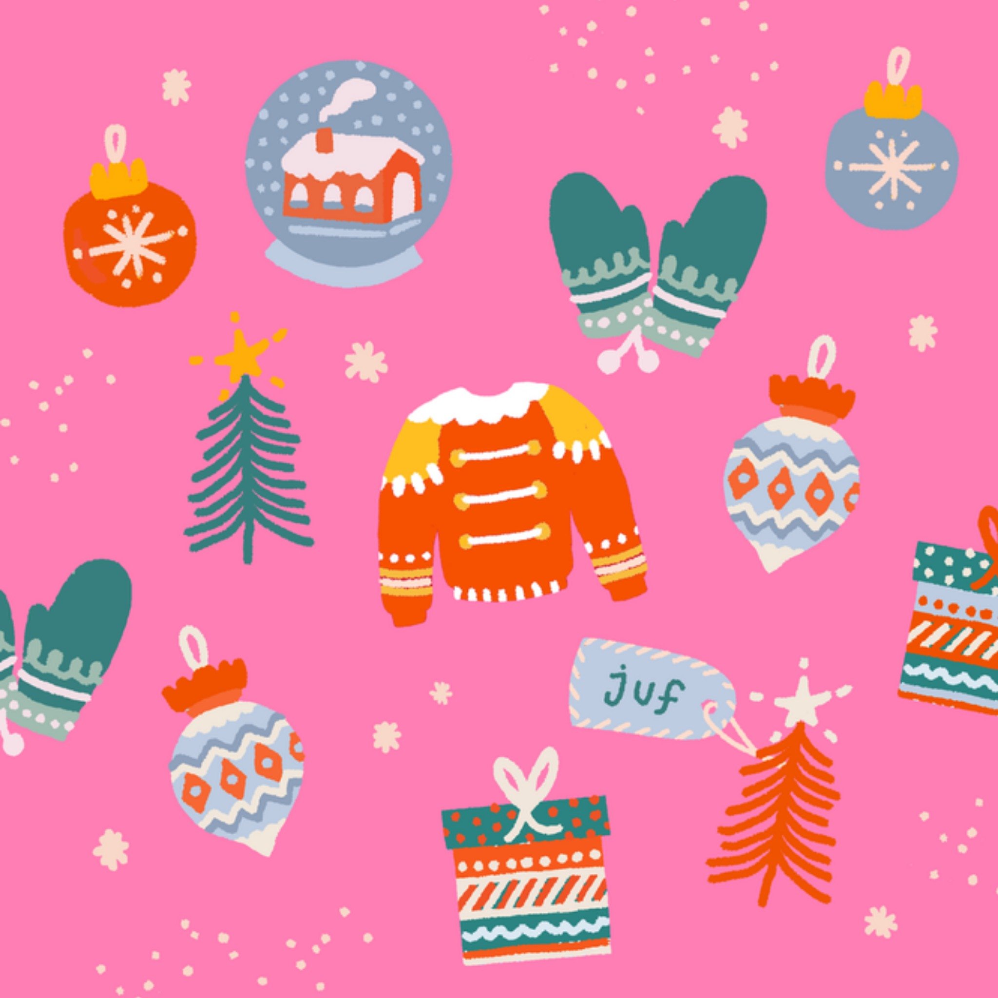 Greetz Kerstkaart Juf Illustraties Vierkant