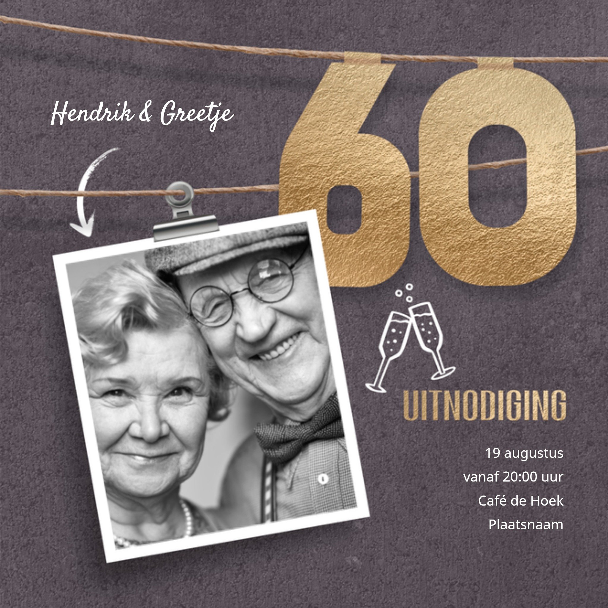 Luckz Uitnodiging Huwelijksjubileum 60 jaar Vierkant