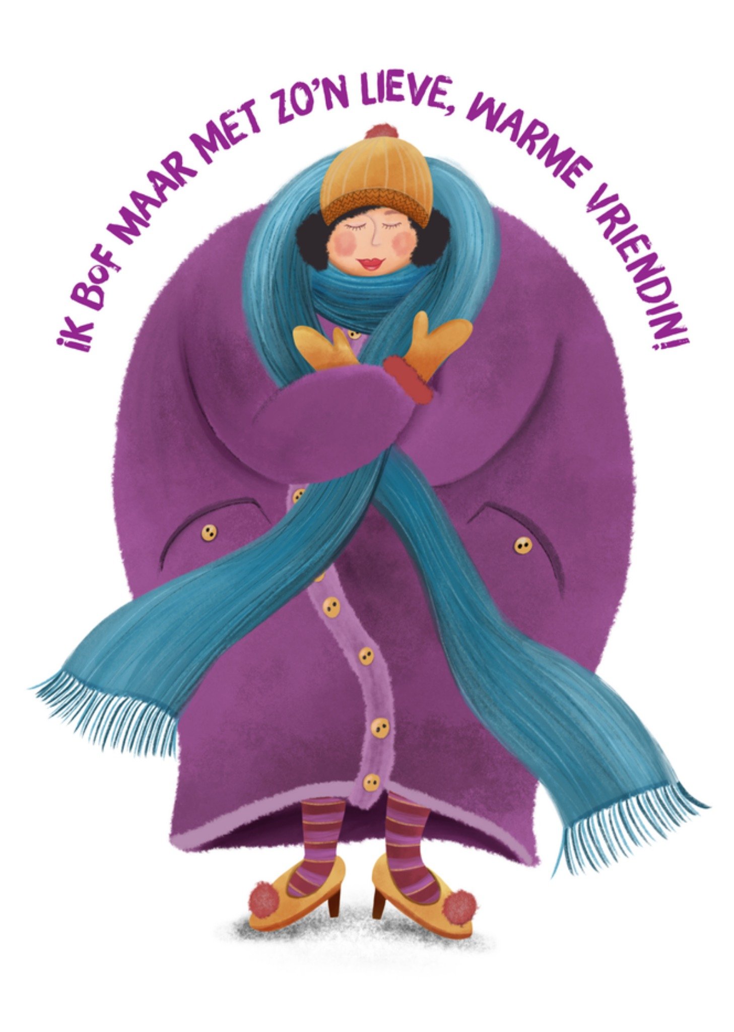 Kerstkaart koud winterjas Greetz