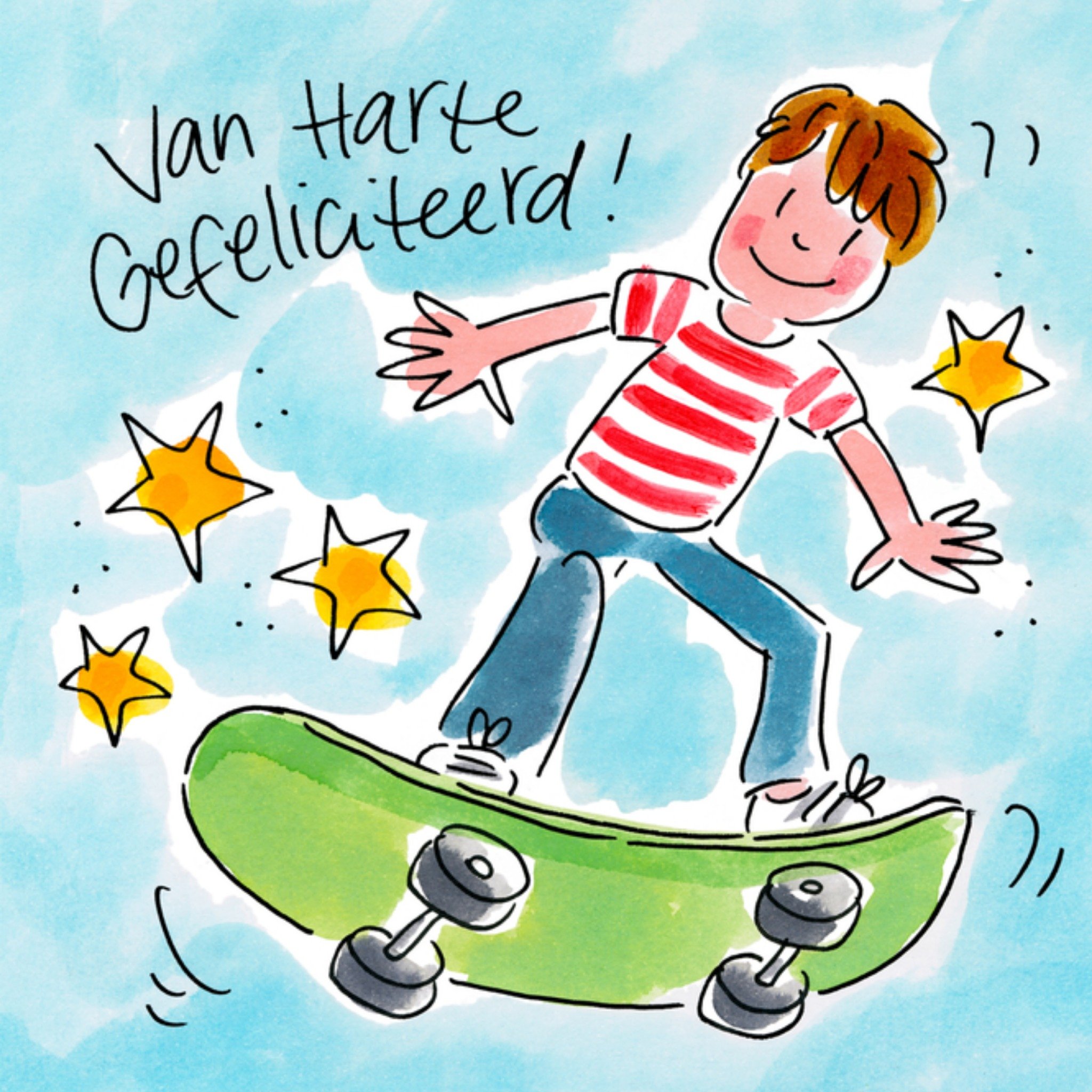 Verjaardagskaart skateboarder Vierkante Kaart Blond Amsterdam