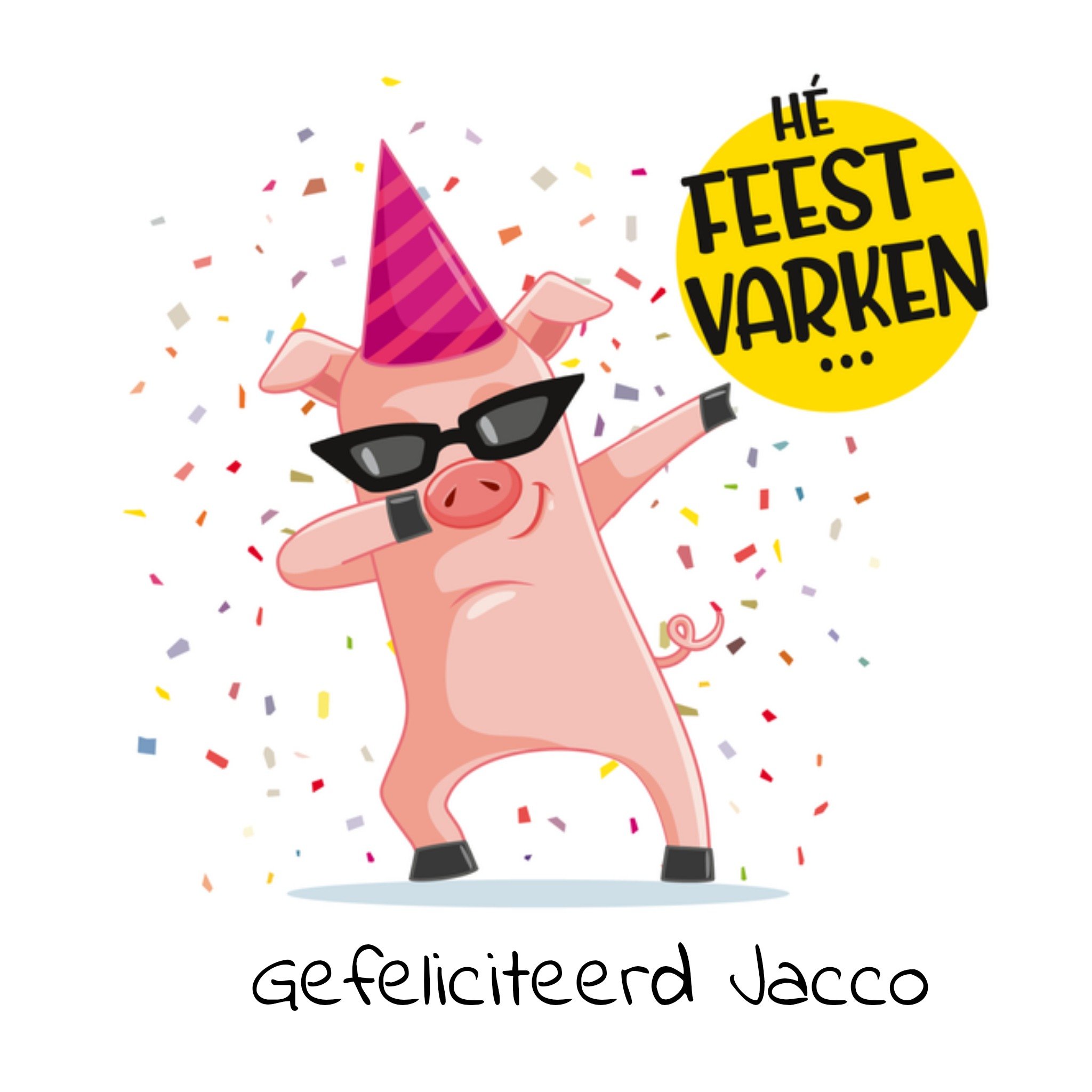 Verjaardagskaart varken naam Vierkante Kaart Paperclip