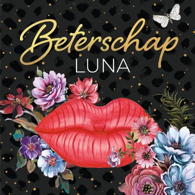 Geïllustreerde Lippen Met Bloemen Beterschap Kaart